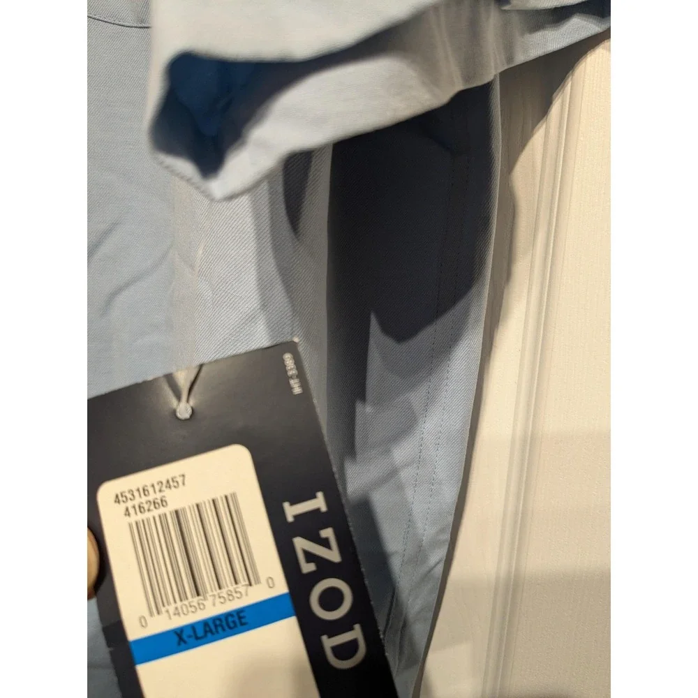 IZOD Shirt Men XL Light Blue 100% Silk Short Sleeve Button Washable Pocket‎ NWT - Picture 4 of 14